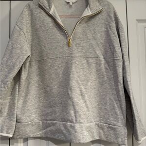 crown & ivy Light Heather Gray Half-Zip Pullover with Gold Zipper
